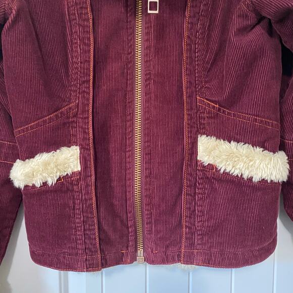 Vintage Y2K Big Chill Corduroy Aviator Jacket Burgundy Red Fur Women’s M - Picture 7 of 10